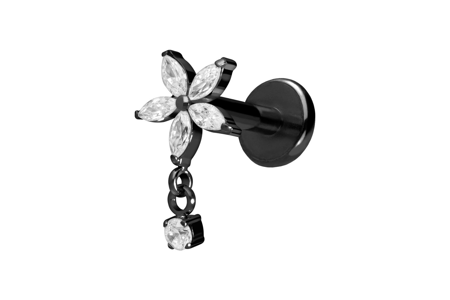 Titan Labret Piercing mit Push Fit KRISTALLBLUME + KRISTALL